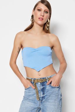 Ac?k Mavi Crop Triko Biyeli Bluz TPRSS23BZ00066 - Trendyolmilla фото 2