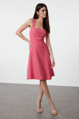 Fusya A-Kesim Kare Yaka Mini Dokuma Elbise TWOSS23EL01549