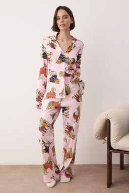 Pembe %100 Pamuk Kaplan Bask?l? Orme Pijama Tak?m? THMAW26PT00202 - Trendyolmilla фото 2