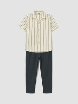 K?sa Kollu ?izgili Erkek ?ocuk G?mlek ve Pantolon