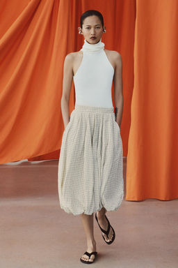 FALDA CUADROS GLOBO ZW COLLECTION / Crudo / Negro