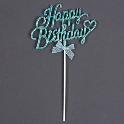 Топпер С днём рождения, с сердцем, цвет голубой перламутр