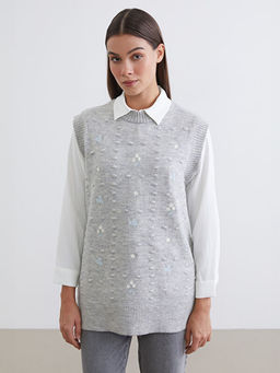 Bisiklet Yaka Nak??l? Kad?n Triko S?veter