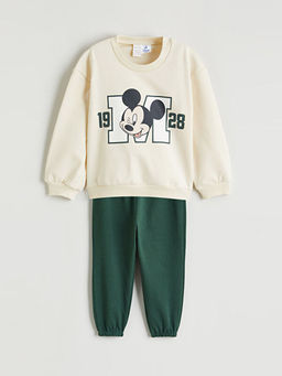Bisiklet Yaka Uzun Kollu Mickey Mouse Bask?l? Erkek Bebek Sweatshirt ve E?ofman Alt?