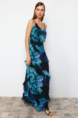 TRENDYOLMILLA Cok Renkli F?rf?rl? Dokuma Uzun Gece Abiye Elbise TPRSS24AE00045  фото 3