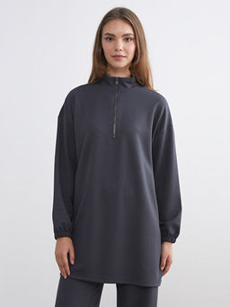 Dik Yaka Oversize Kad?n Sweatshirt Tunik
