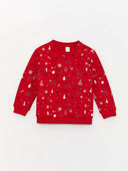 Bisiklet Yaka Uzun Kollu Y?lba?? Temal? Erkek Bebek Sweatshirt