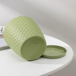 Цена за 3 шт. Горшок для цветов с поддоном «Ротанг», 1.2 л, d=13 см, h=12 см, пластиковый, оливковый