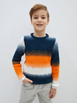 Bisiklet Yaka Renk Bloklu Uzun Kollu Erkek ?ocuk Triko Kazak