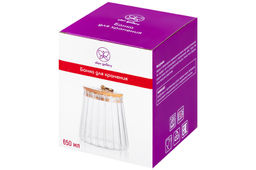 Банка стеклянная 650 мл 10*10*13 см с деревянной крышкой с силиконовым уплотнителем