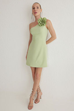 TRENDYOLMILLA Mint A-Kesim Gul Detayl? Dokuma S?k K?sa Elbise TPRSS25EL00126  фото 6