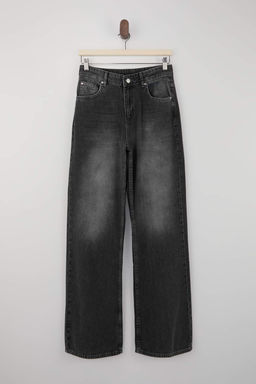 Trendyolmilla Wardrope Essentials Antrasit DOKUMLU Yuksek Bel Wide Leg Jeans TWOSS26JE00128