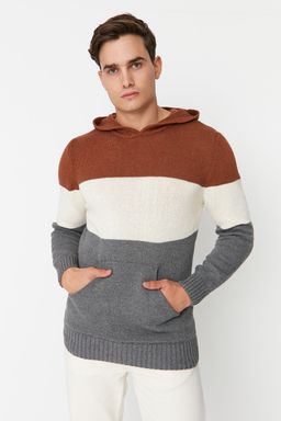 TRENDYOL MAN Kiremit Regular Fit Yunlu Kapusonlu Renk Bloklu Triko Kazak TMNAW22KZ0822 - Trendyolmilla фото 3