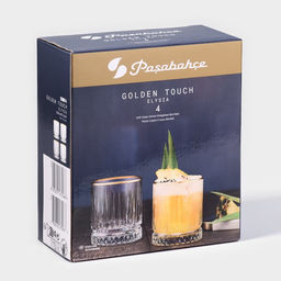 Стаканы низкие Paşabahçe Elysia, 210 мл, стекло, с золотой каймой, набор 4 шт