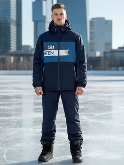 Горнолыжный костюм мужской зимний темно-синего цвета 370TS