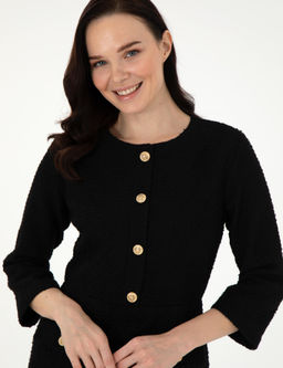 Siyah Regular Fit Dokuma Elbise