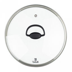 Крышка стеклянная д28см, h4см, жаропрочное стекло, термостойкий пластик (нейлон), складывающаяся ручка с покрытием soft-touch, ободок из нержавеющей стали, пароотвод, TalleR (Китай) - Домашняя мода фото 2