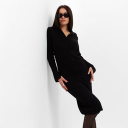 Платье женское миди MIST Knitwear, чёрное, размер 46