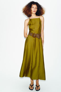 VESTIDO MIDI CINTUR?N / Khaki