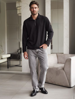 Свитшот с воротом стойкой на молнии из эластичного футера двухнитки - Vilatte фото 4