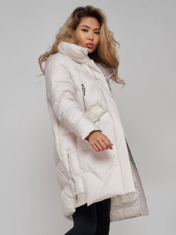 Пальто утепленное с капюшоном зимнее женское бежевого цвета 13332B - Visdeer фото 16