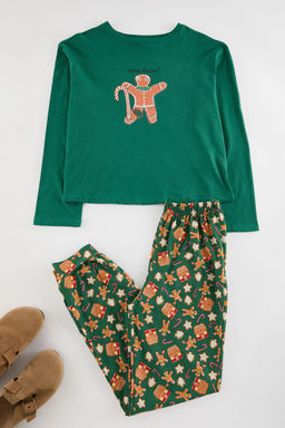 Trendyolmilla Yesil %100 Pamuklu Y?lbas? Temal? Orme Pijama Tak?m? THMAW24PT00061  фото 9
