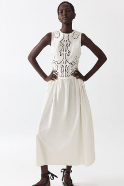 Vestido bordado en mezcla de lino - H&m фото 2