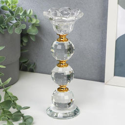 Стеклянный подсвечник на 1 свечу «Цветочек с тремя шарами», 18×7×7 см