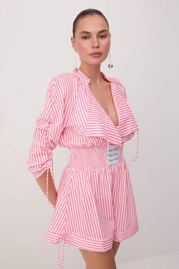 Trendyolmilla X Sagaza Studio Pembe-Beyaz Cizgili Poplin Tulum TPRSS22TU00000  фото 10