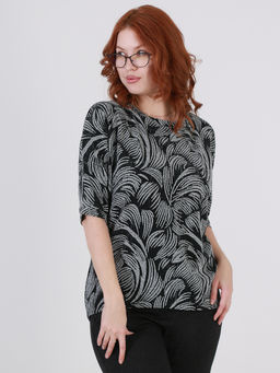 Блузка черная с серебряным рисунком блестящая