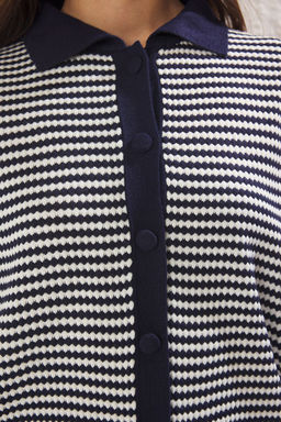 Lacivert Polo Yaka Cizgili Triko Bluz TWOSS25BZ00183