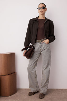 TRENDYOLMILLA Gece Mavisi Yuksek Bel Wide Leg Jeans TWOSS23JE00083