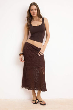 Koyu Kahverengi A Line Dantel Astarl? Maxi Etek TWOSS25ET00211