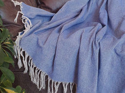 Плед хлопковый 150*200 жаккард "Ёлочка" цв. синий