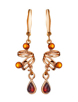 Ажурные позолоченные серьги Эвридика с натуральным янтарём