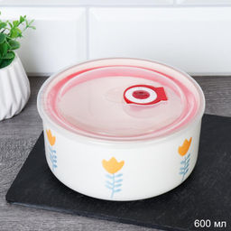 Контейнер-салатник с крышкой 640 мл / A-592 /уп 16/ Фарфор