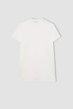 Футболка-туника из 100% хлопка с короткими рукавами и круглым вырезом стандартного кроя - Defacto фото 9