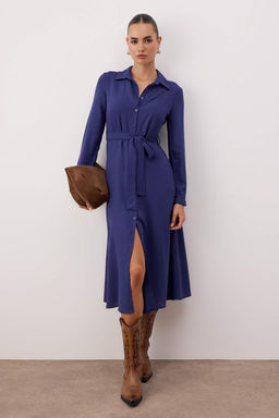 Lacivert Duz Kusakl? Midi Dokuma Elbise TWOAW25EL00436