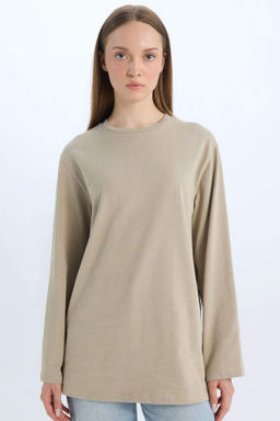 Regular Fit Bisiklet Yaka Basic Duz Uzun Kollu Tisort Tunik - Defacto фото 6