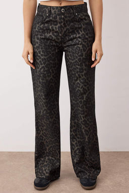 Cok Renkli Leopar Desenli Yuksek Bel Wide Leg Genis Paca Jeans TWOAW26JE00154 - Trendyolmilla фото 3