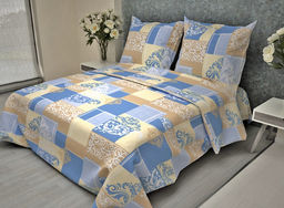 Наволочка 50*70 см, бязь Комфорт, на пуговицах (Вензель, бежевый с синим) - Ивановотекстиль фото 2