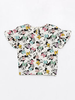 Bisiklet Yaka Uzun Kollu Minnie Mouse Bask?l? K?z Bebek Bluz ve Tayt 2li Tak?m - Waikiki фото 3