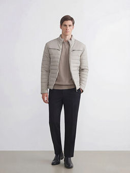 Slim Fit Dik Yaka Erkek Deri G?r?n?ml? Mont