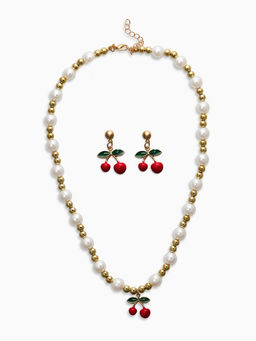 Набор 2 пред-а: серьги. кулон "Вишня" жемчуг, цветной в золоте