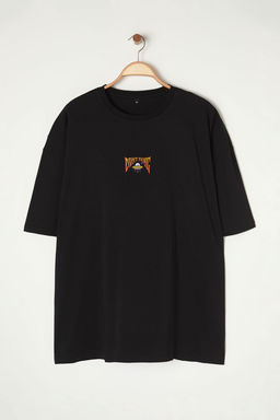 TRENDYOL MAN Buyuk Beden Siyah Oversize/Genis Kesim Uzay Bask?l? %100 Pamuklu T-Shirt TMNSS25BF00017 - Trendyolmilla фото 4