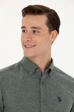 U. S. Polo Assn / Мужская темно-зеленая базовая рубашка с длинным рукавом - U.s. polo assn фото 9