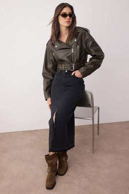 TRENDYOLMILLA Koyu Mavi More Sustainable Y?rtmacl? Maxi Denim Etek TWOSS23ET00289 фото 13