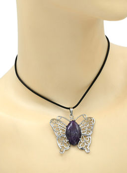 Подвеска Бабочка 45*40мм с аметистом в металле