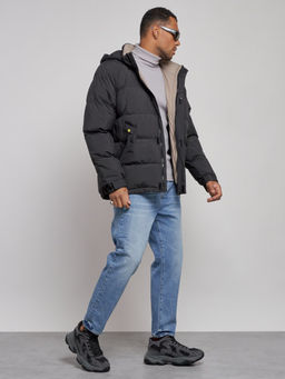 Куртка спортивная болоньевая мужская зимняя с капюшоном черного цвета 3111Ch - Wonderrman фото 4