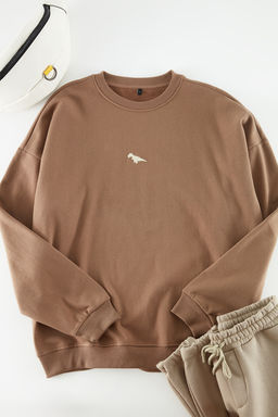 TRENDYOL MAN Gri Bisiklet Yaka Oversize/Genis Kesim Ici Polar/S?cak Tutan Dinozor Nak?s Sweatshirt TMNAW24SW00064 - Trendyolmilla фото 2